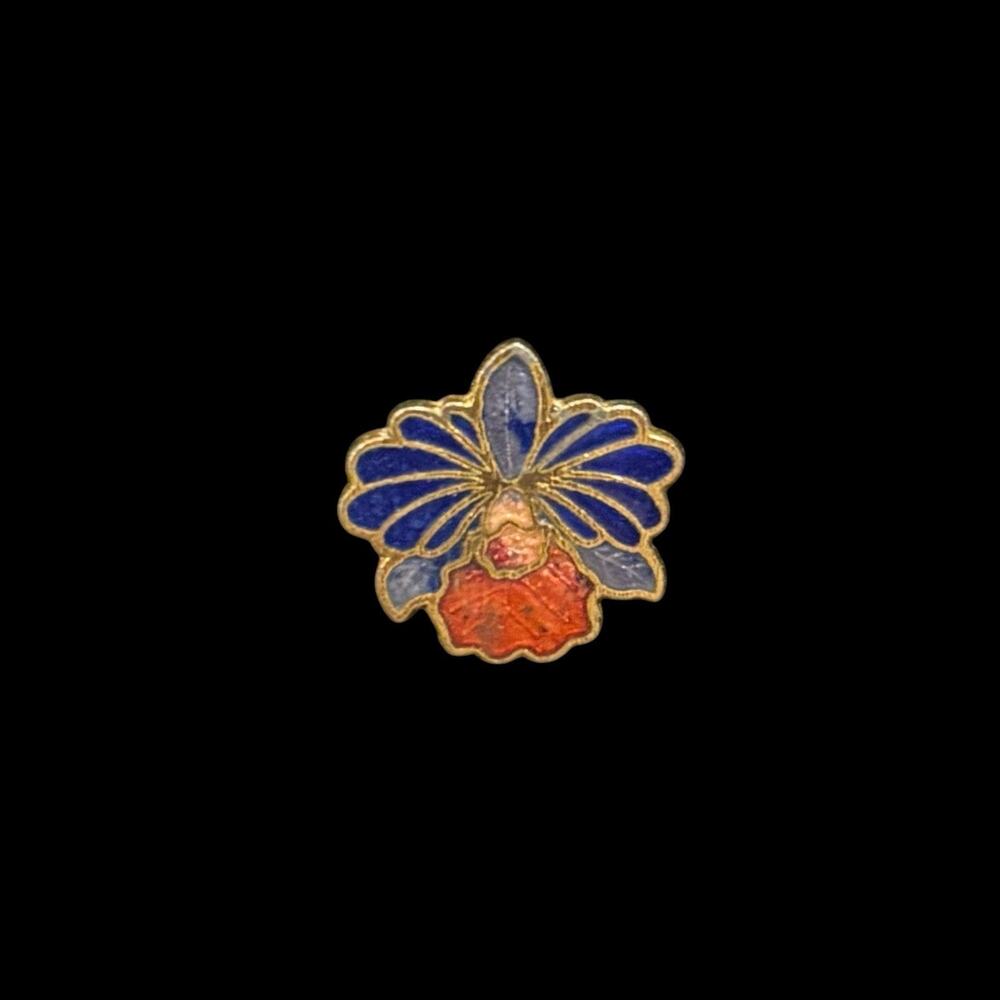 Vintage Cloisonné Enamel Orchid Blossom Gold Tone Mini Pendant 1/2" 1970s